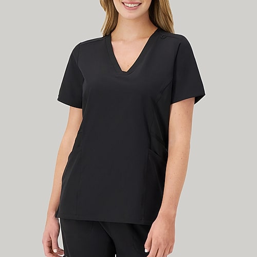 Hanes Womens V Neck Short Sleeve Tag Free Scrub Top, Small, Black