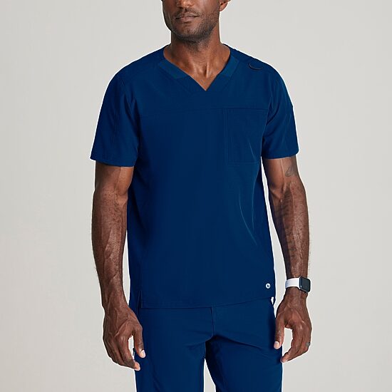 Barco One Bot195 Velocity 2-Pocket Mens V Neck Short Sleeve Wrinkle Resistant Scrub Top
