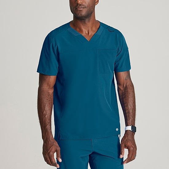 Barco One Bot195 Velocity 2-Pocket Mens Big and Tall V Neck Short Sleeve Wrinkle Resistant Scrub Top