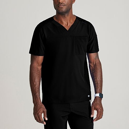 Barco One Bot195 Velocity 2-Pocket Mens V Neck Short Sleeve Wrinkle Resistant Scrub Top, 5x-large, Black