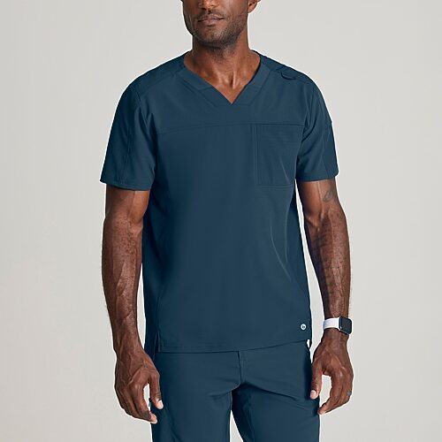 Barco One Bot195 Velocity 2-Pocket Mens V Neck Short Sleeve Wrinkle Resistant Scrub Top, 3x-large, Gray