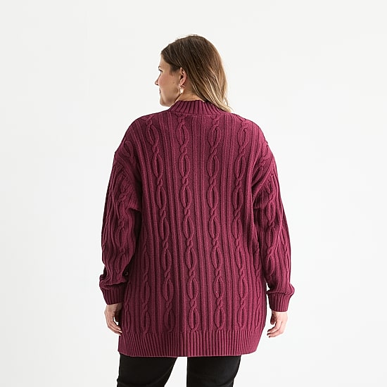 St. John's Bay Plus Womens Long Sleeve Cable Knit Cardigan
