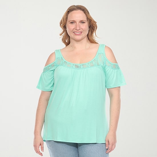 White Mark Plus Womens U Neck Short Sleeve Tunic Top