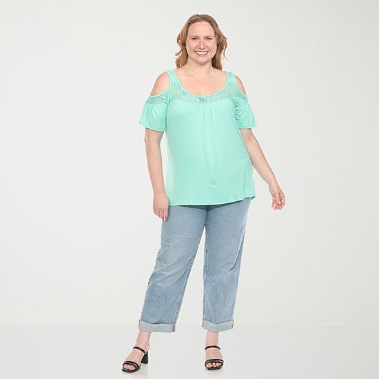 White Mark Plus Womens U Neck Short Sleeve Tunic Top