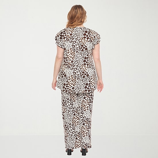 White Mark Knit 2-pc. Leopard Pant Set-Plus