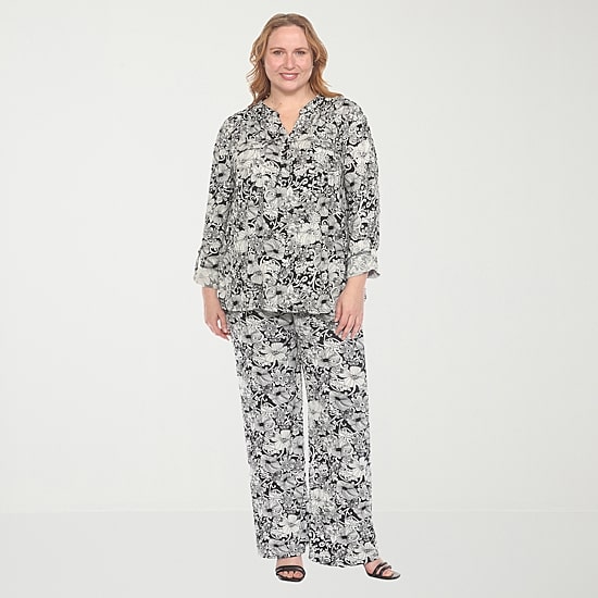 White Mark Knit 2-pc. Floral Pant Set-Plus