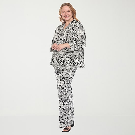 White Mark Knit 2-pc. Floral Pant Set-Plus