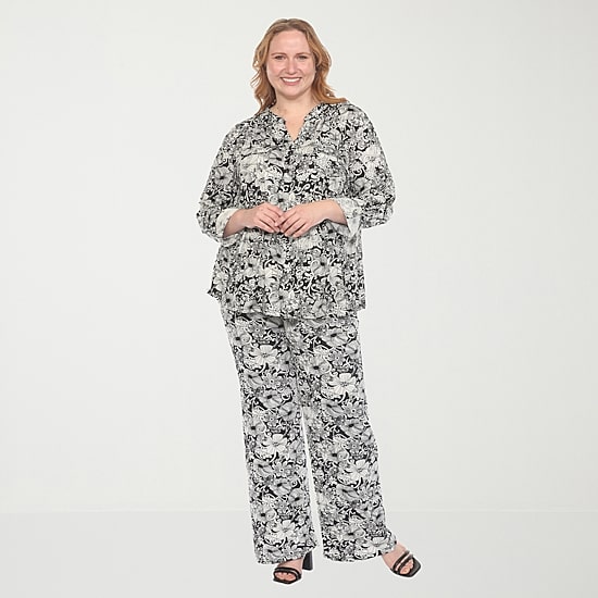 White Mark Knit 2-pc. Floral Pant Set-Plus