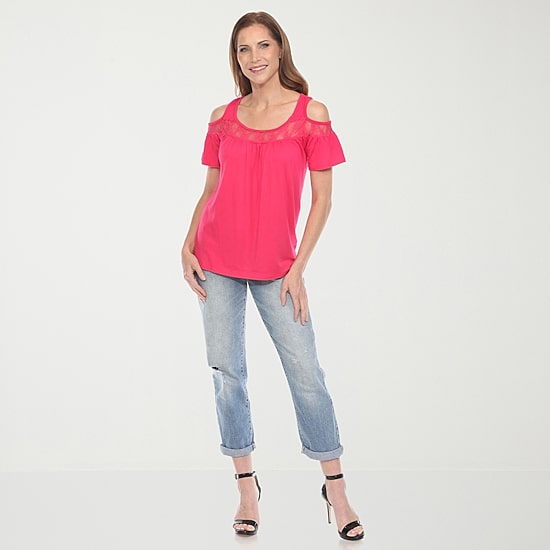 White Mark Womens Round Neck Short Sleeve Blouse