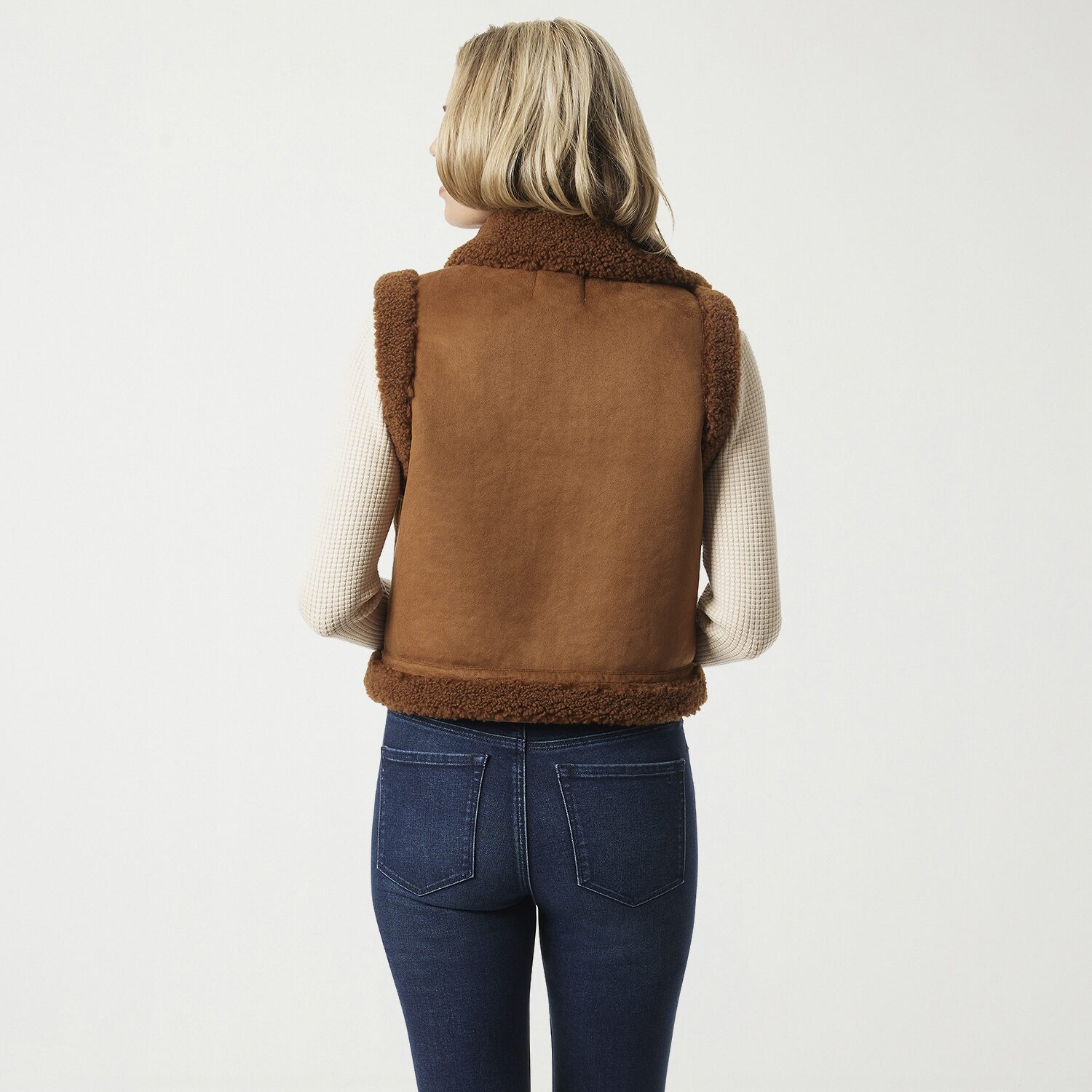 JS Jessica Simpson Womens Faux Shearling Midweight Vest Coat