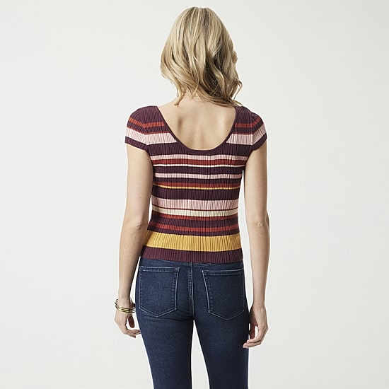 JS Jessica Simpson Womens Scoop Neck Short Sleeve Striped Pullover Sweater