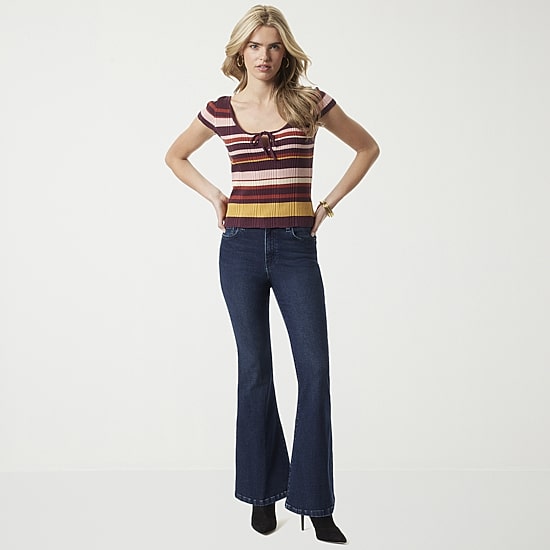 JS Jessica Simpson Womens Scoop Neck Short Sleeve Striped Pullover Sweater