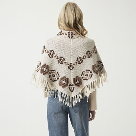 JS Jessica Simpson Womens 3/4 Sleeve Geometric Poncho