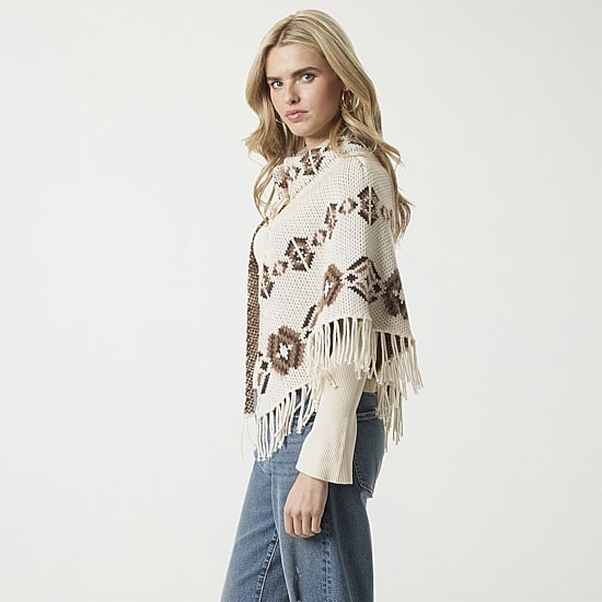 JS Jessica Simpson Womens 3/4 Sleeve Geometric Poncho
