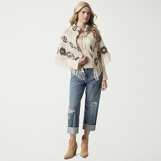 JS Jessica Simpson Womens 3/4 Sleeve Geometric Poncho
