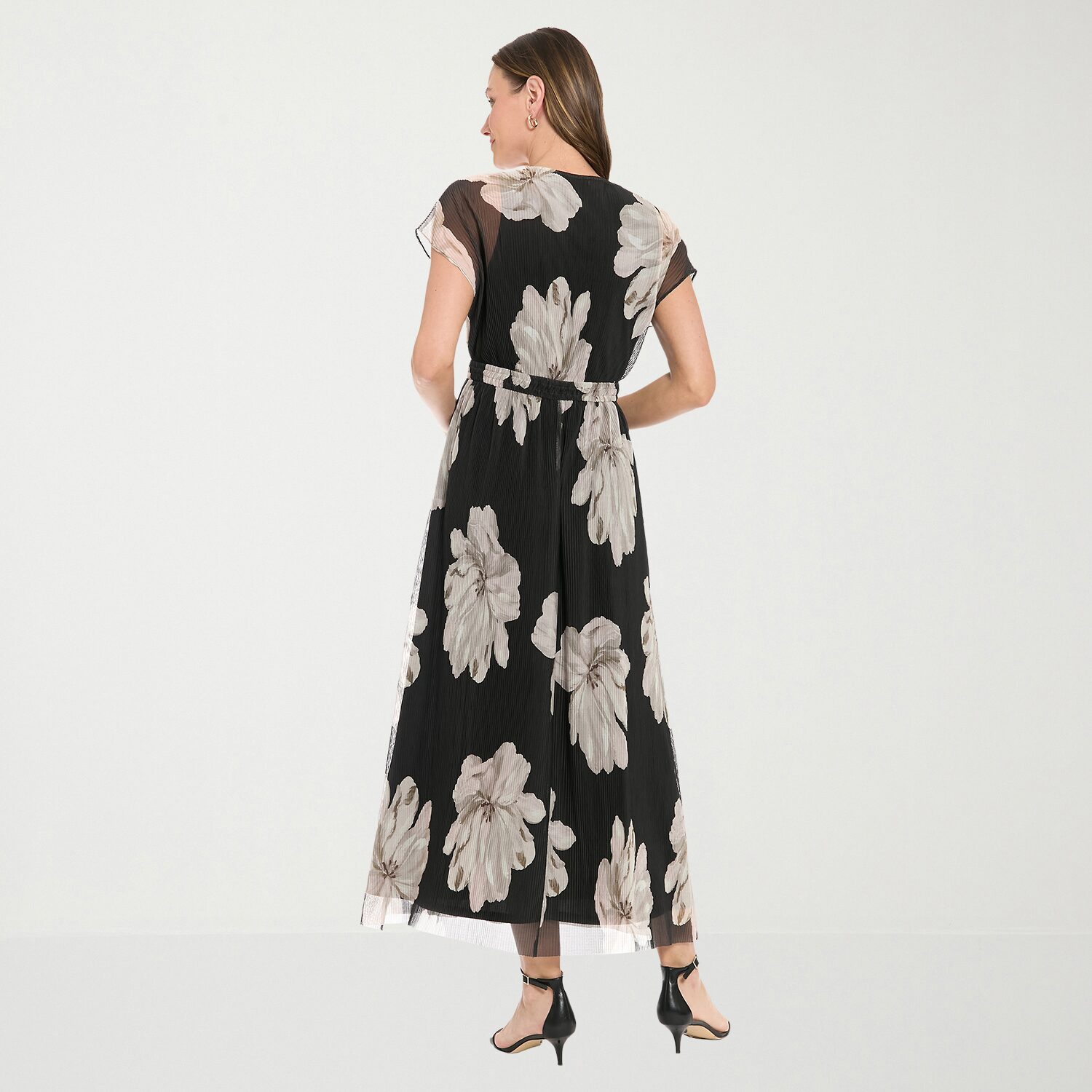 London Times Womens V Neck Short Sleeve Cap Maxi Dress