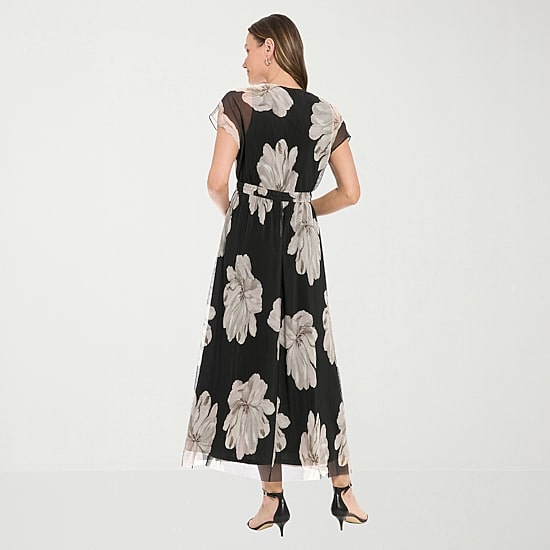 London Times Womens V Neck Short Sleeve Cap Maxi Dress