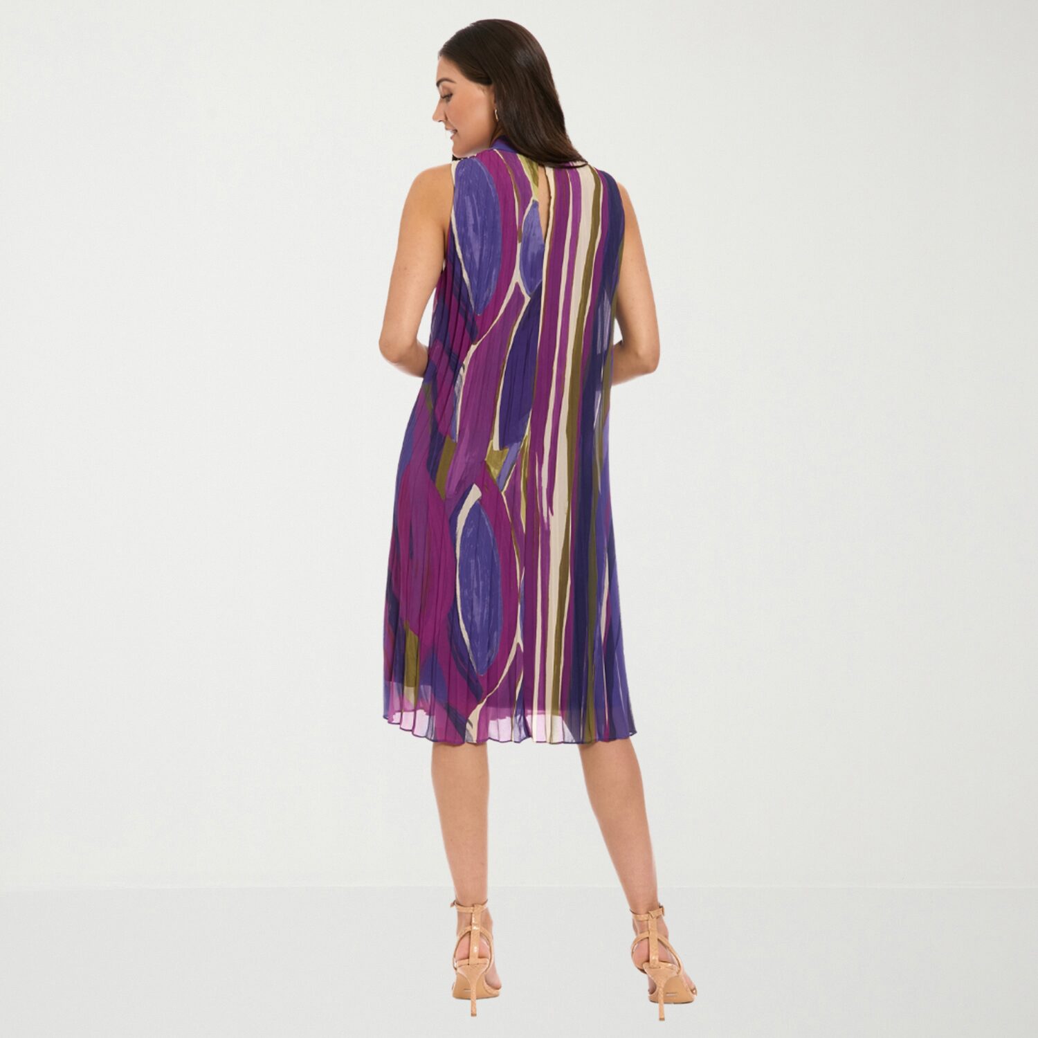 London Times Womens Midi High Neck Sleeveless Abstract Shift Dress