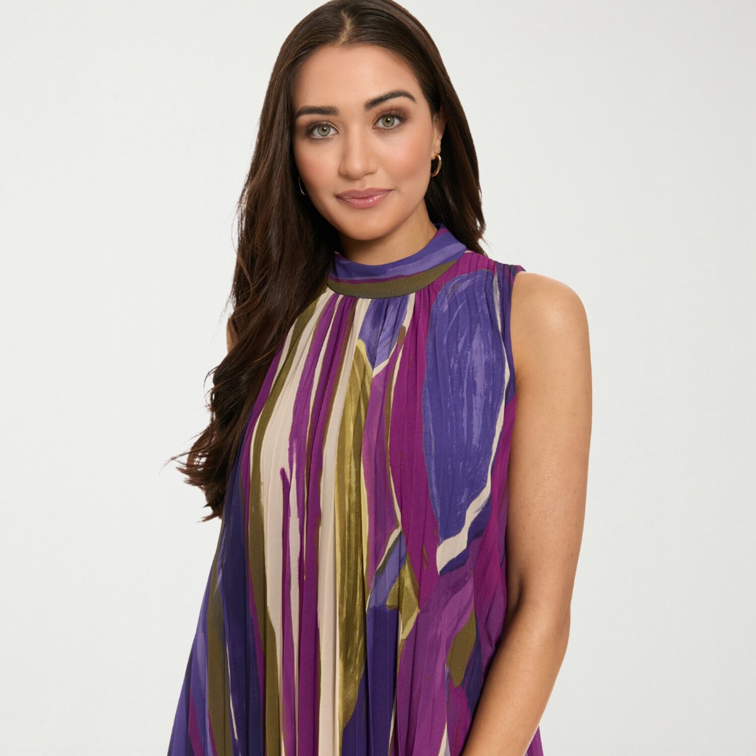 London Times Womens Midi High Neck Sleeveless Abstract Shift Dress