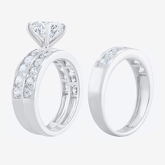 (F / Vs2) Unisex Adult 5 CT. T.W. Lab Grown White Diamond 10K Gold Round Side Stone Bridal Set