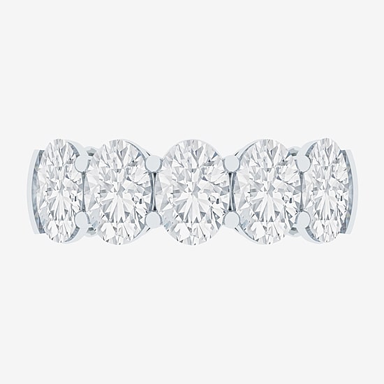(F / Vs2) Womens 23.MM 4 CT. T.W. Lab Grown White Diamond 10K Gold Oval 5-Stone Wedding Band
