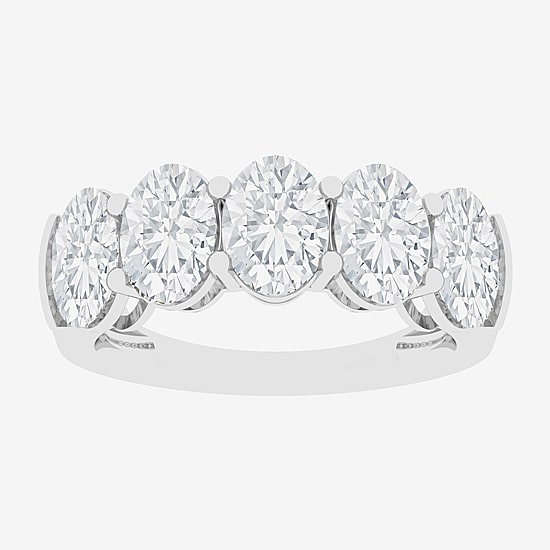 (F / Vs2) Womens 23.MM 4 CT. T.W. Lab Grown White Diamond 10K Gold Oval 5-Stone Wedding Band