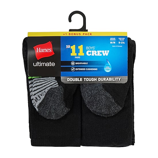 Hanes Little & Big Kid Boys 10+1 Bonus Pairs Crew Socks