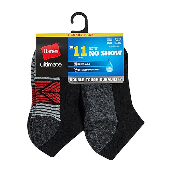 Hanes Little & Big Kid Boys 10+1 Bonus Pairs No Show Socks