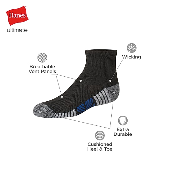 Hanes Little & Big Kid Boys Breathable 10+1 Bonus Pairs Quarter Ankle Socks