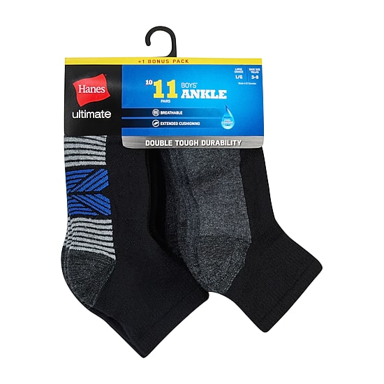 Hanes Little & Big Kid Boys Breathable 10+1 Bonus Pairs Quarter Ankle Socks