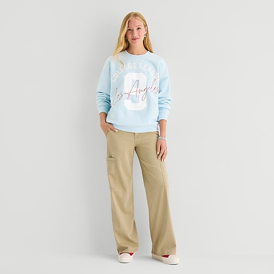 New World College League Womens Juniors Crew Neck Long Sleeve Sweatshirt