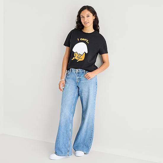Gudetama Boyfriend Tee Womens Juniors Crew Neck Short Sleeve Loose Fit Graphic T-Shirt