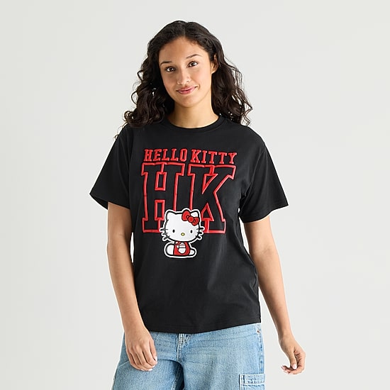 Hello Kitty Boyfriend Tee Womens Juniors Crew Neck Short Sleeve Loose Fit Hello Kitty Graphic T-Shirt