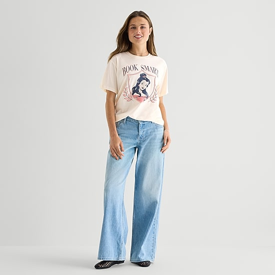 Belle Reading Boyfriend Tee Womens Juniors Crew Neck Short Sleeve Loose Fit Belle Graphic T-Shirt