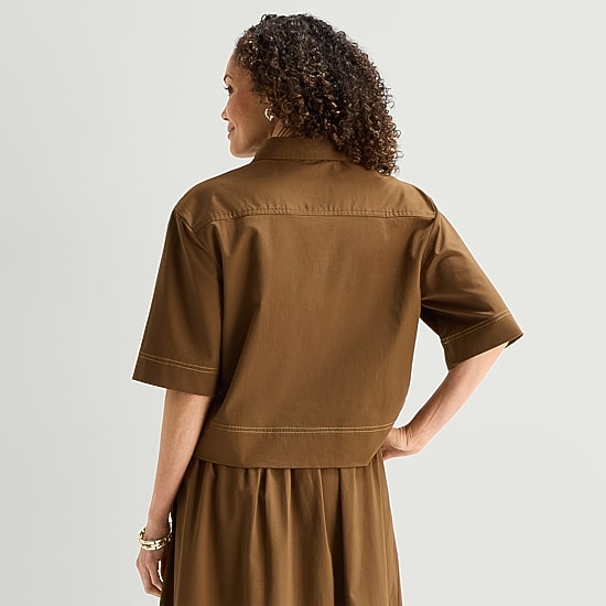 Liz Claiborne Studded Womens Short Sleeve Blouse