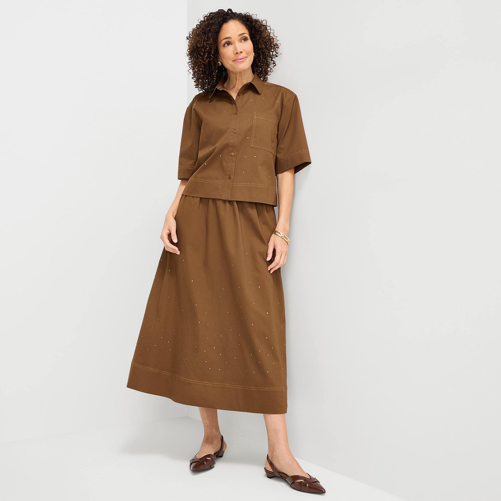 Liz Claiborne Studded Womens Midi Flared Skirt