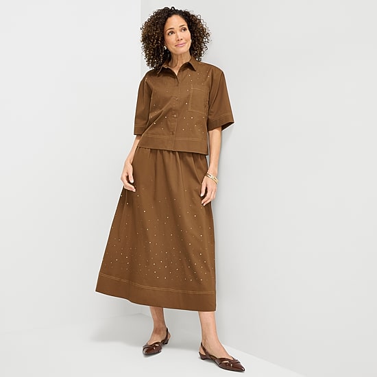 Liz Claiborne Studded Womens Midi Flared Skirt