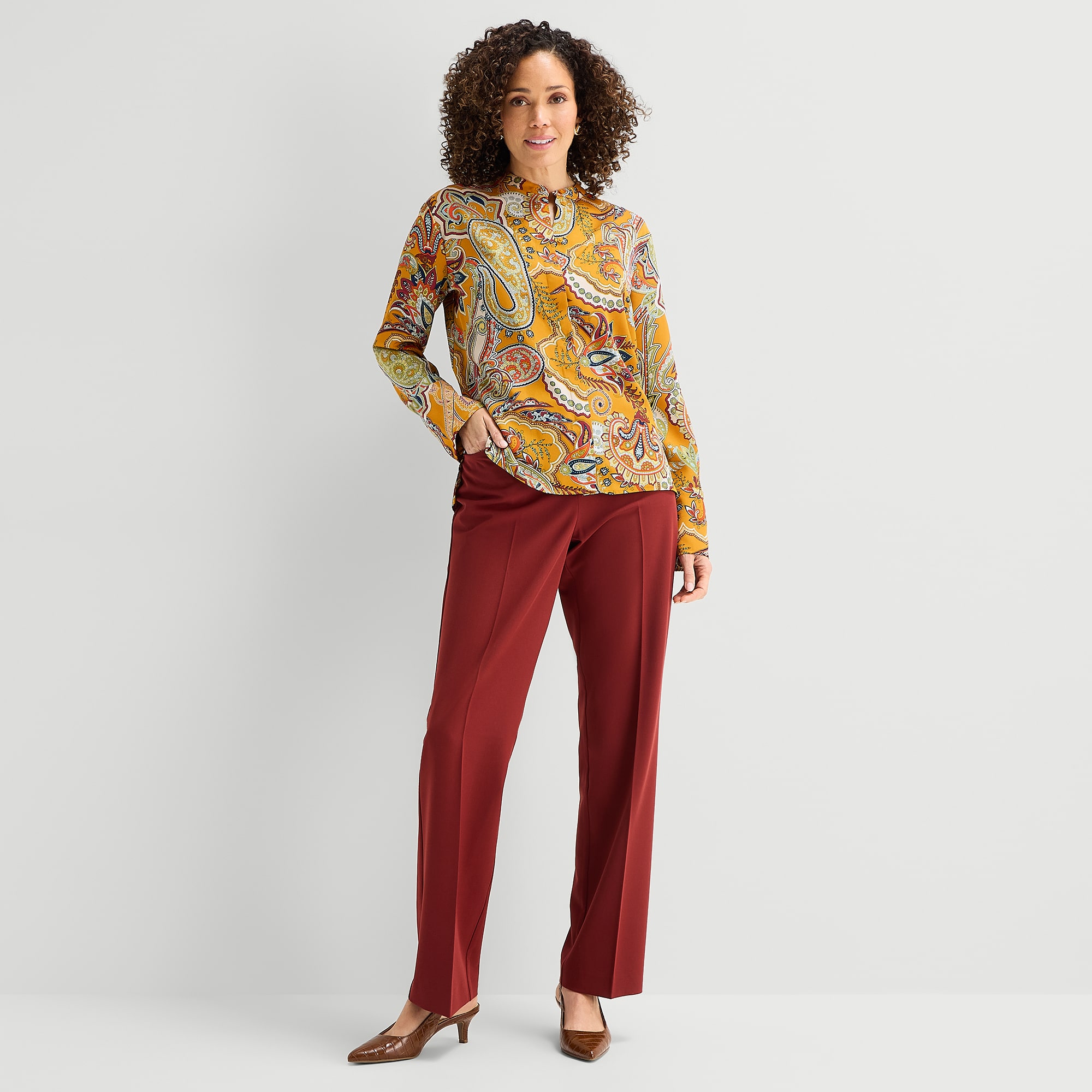 Liz Claiborne Womens Cuffed Long Sleeve Regular Fit Button-Down Shirt