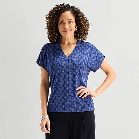 St. John's Bay Womens Plus V Neck Short Sleeve Blouse - JCPenney