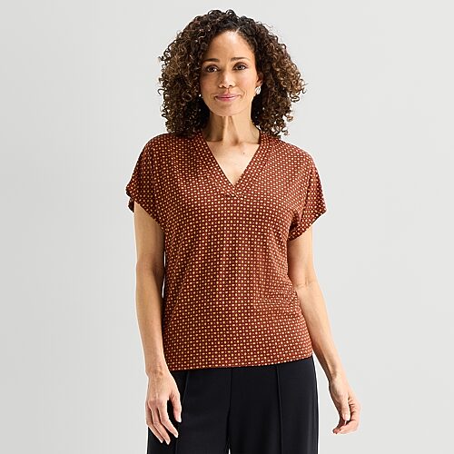 Liz Claiborne Womens V Neck Short Sleeve T-shirt In Brown
