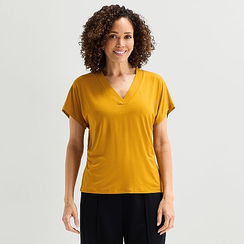 Liz Claiborne Womens V Neck Short Sleeve T-shirt In Yellow