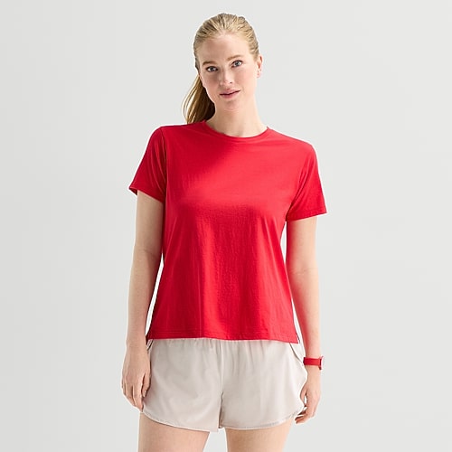 Xersion Womens Cotton Crew Neck Short Sleeve T-Shirt, Large, Red