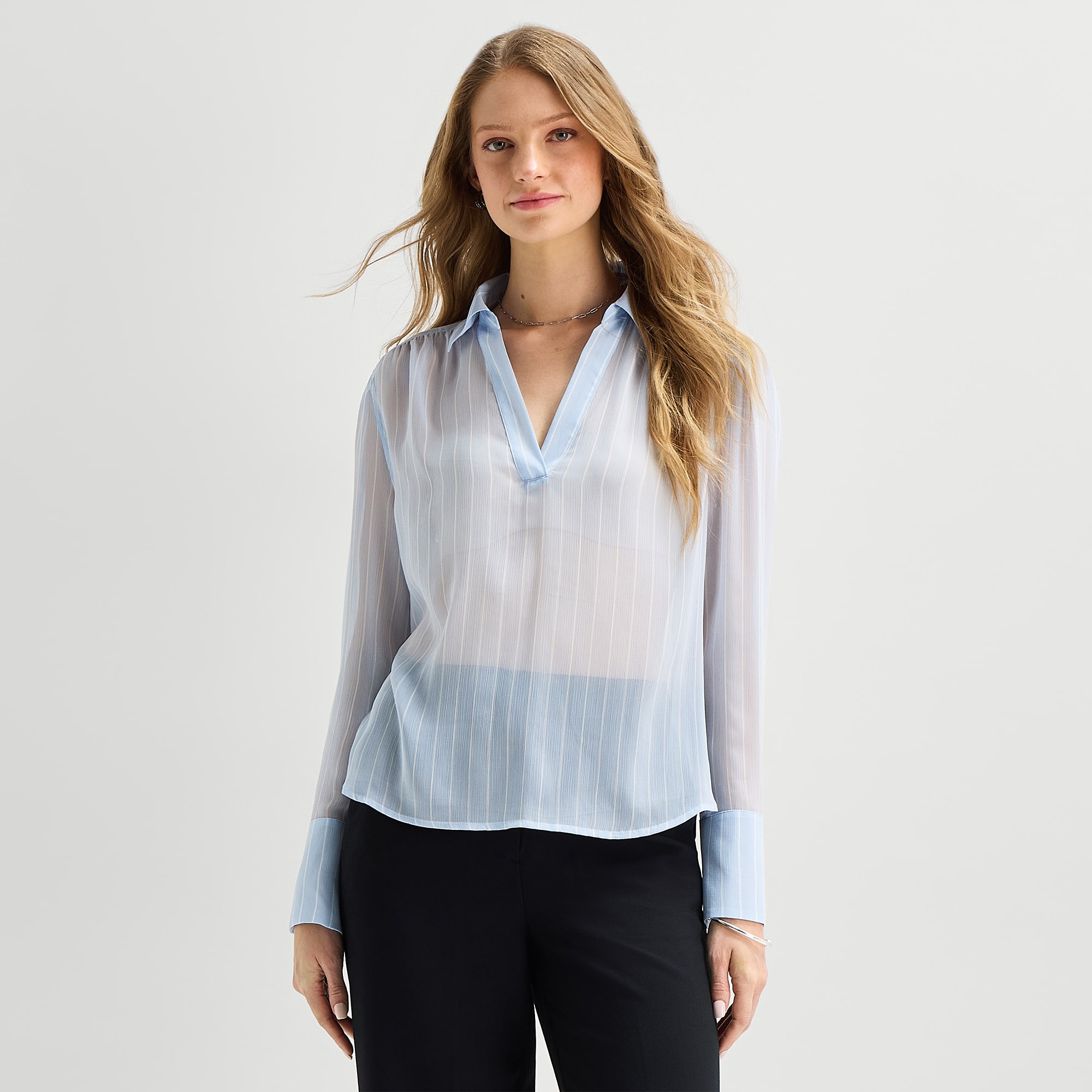 a.n.a Sheer Womens Long Sleeve Blouse