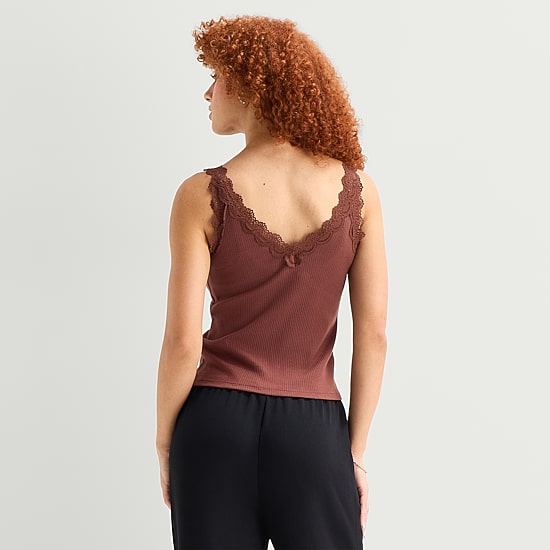 a.n.a Lace Trim Womens V Neck Sleeveless Tank Top