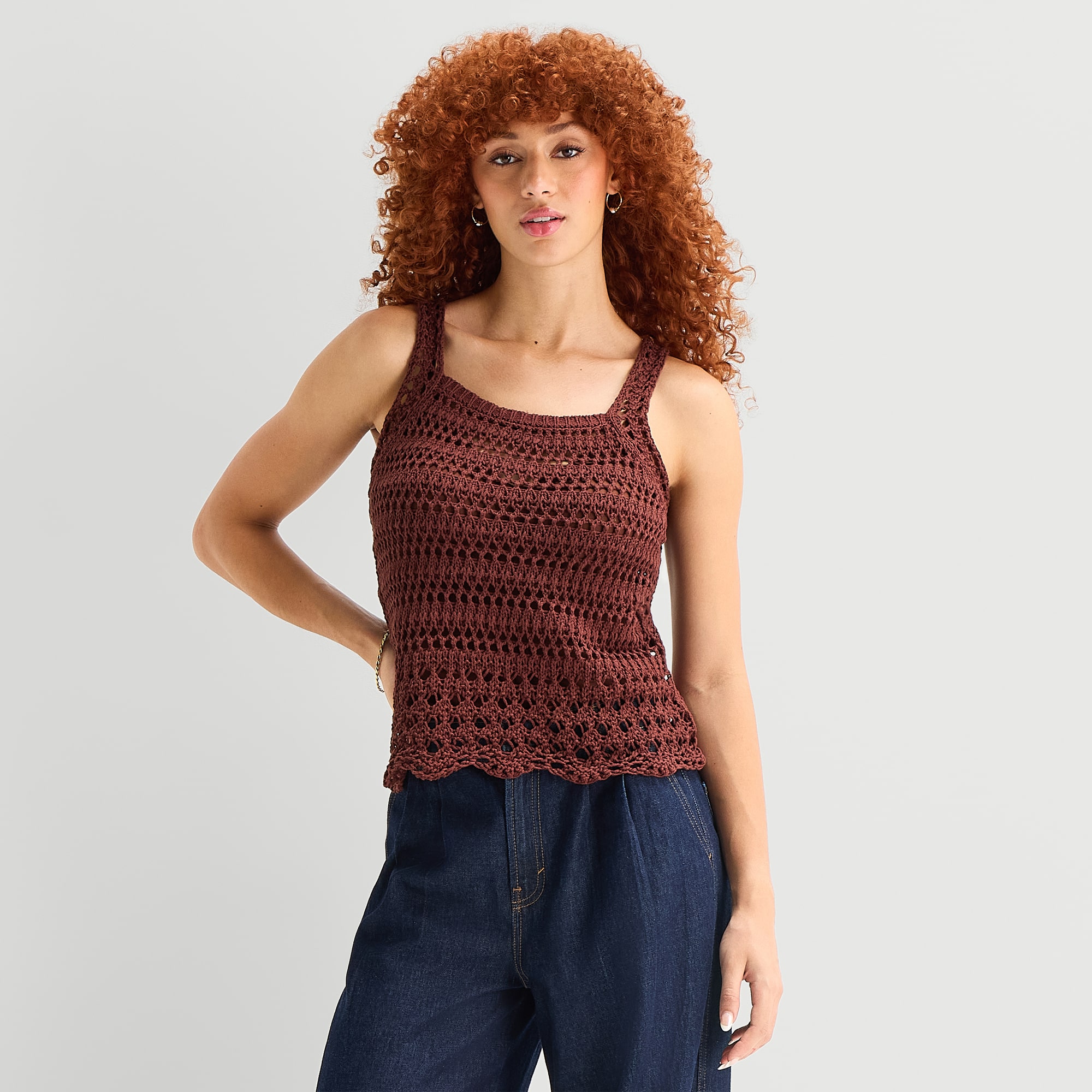 a.n.a Womens Square Neck Sleeveless Striped Pullover Sweater