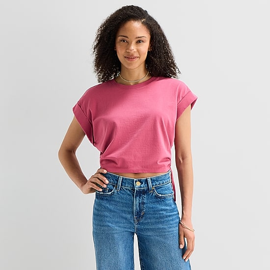 A.N.A Side Cinch Womens Crew Neck Short Sleeve T-Shirt