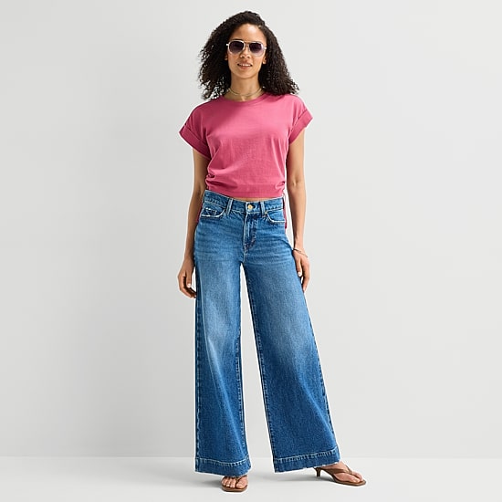 A.N.A Side Cinch Womens Crew Neck Short Sleeve T-Shirt