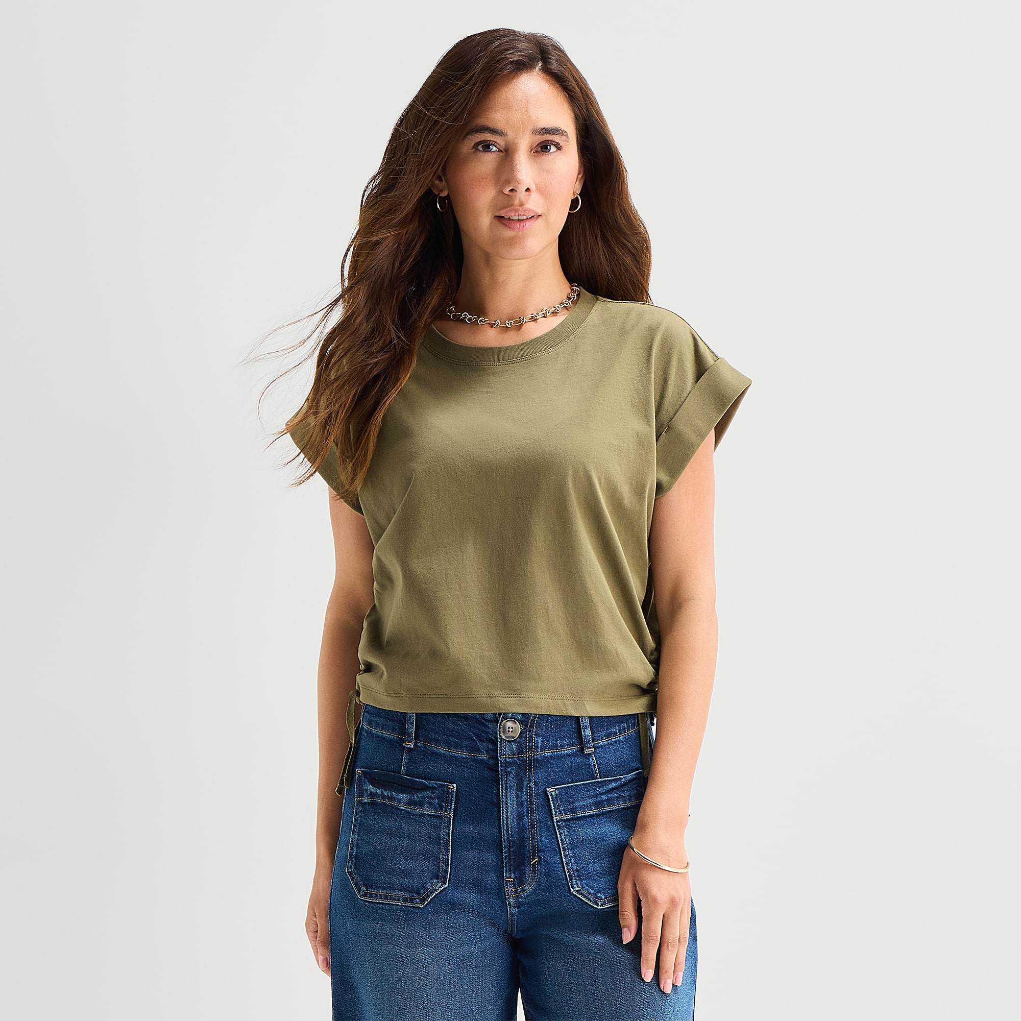a.n.a Side Cinch Womens Crew Neck Short Sleeve T-Shirt