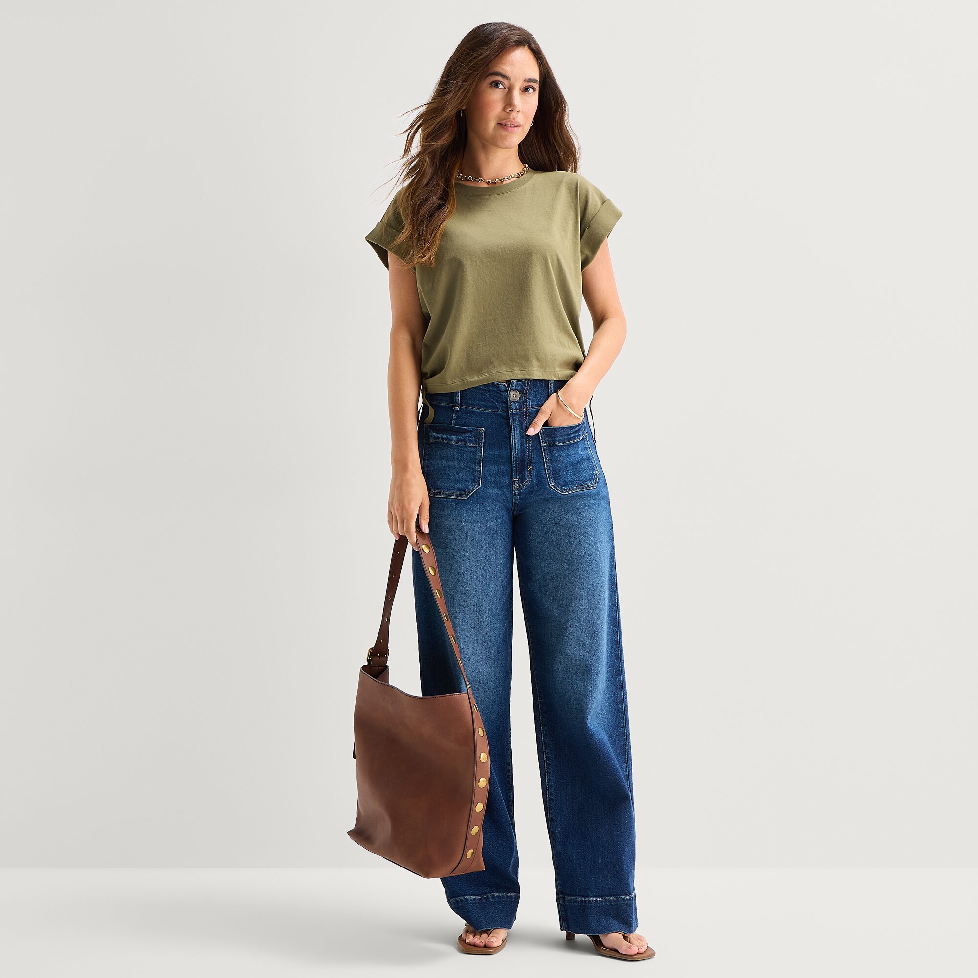 a.n.a Side Cinch Womens Crew Neck Short Sleeve T-Shirt