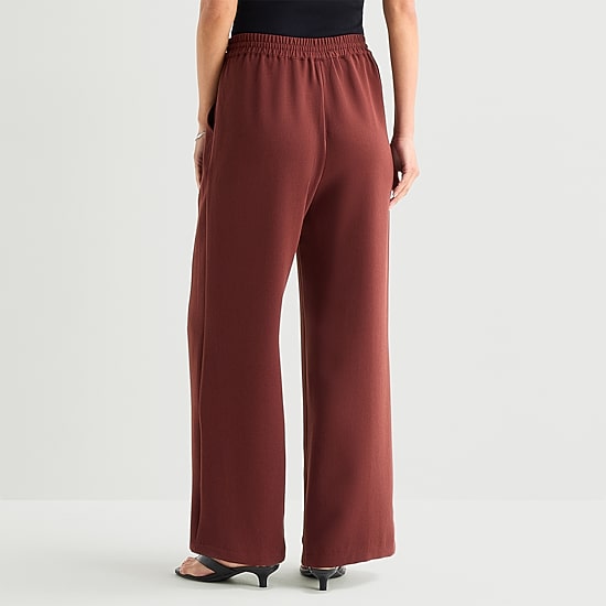 a.n.a Womens Crepe Wide Leg Mid Rise Pull-On Pant